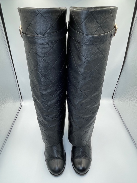 CHANEL Shoes - Rare Runway Chanel Black Quilted Knee-High Women's Leather Boots